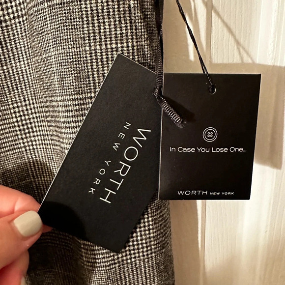 WORTH New York NWT WOOL Stretch Plaid Pants 8 BLACK CREAM HOUSTON Straight Leg - Picture 5 of 14